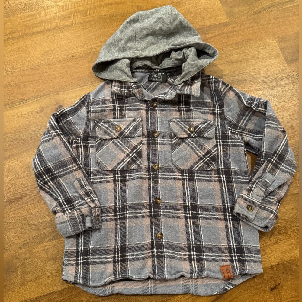 Little Bipsy Flannel Plaid Hooded Shirt Jacket with Removable Cotton Hood